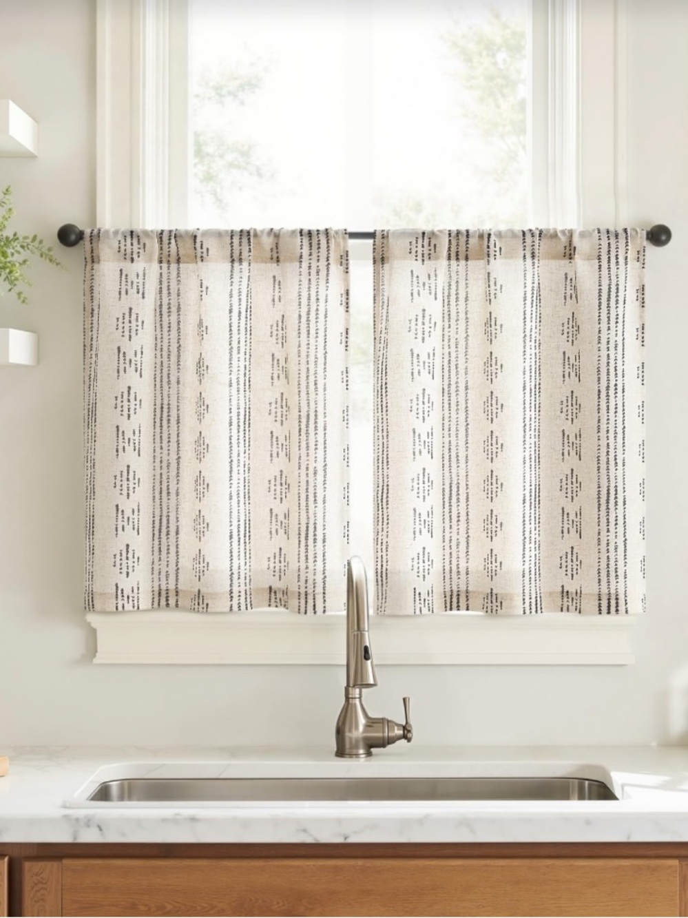Farmhouse Boho Kitchen Bohemian Cafe Half-Window Style - Beige Black